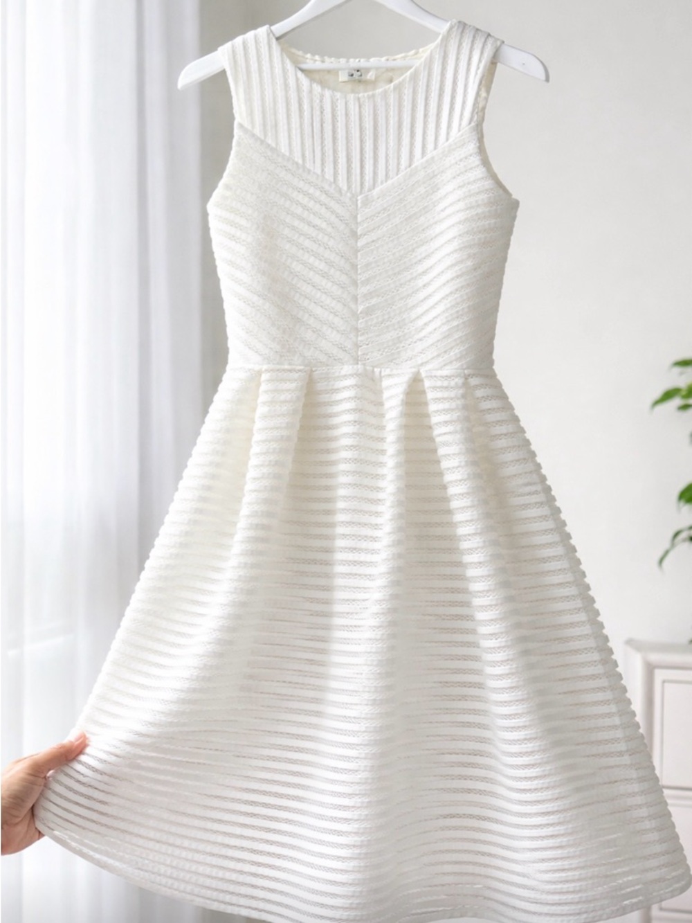 Maje Ivory Fit & Flare Midi Dress Sleeveless